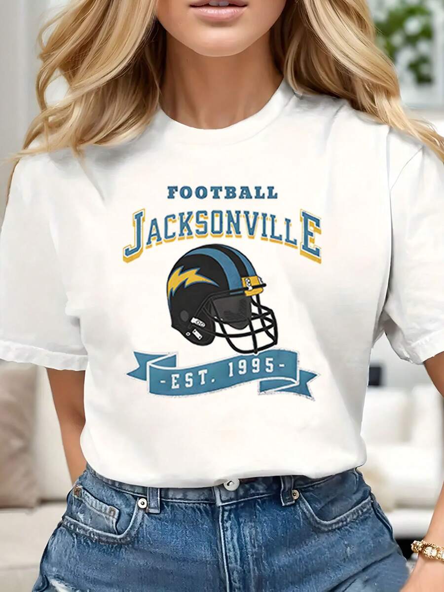Jacksonville Football,Pattern Shirt Cotton T-Shirt Soft, Breathable, Comfort-Fit Crew Neck Tee,Trendy Game Day Gift,Jacksonville Football Fan
