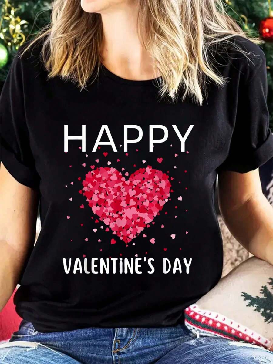 Funny Happy Valentines Day Heart Love Valentine Men Women T-Shirt Women Summer Short Sleeve Fahion Printed Cotton T Shirt Graphic Tees Women Tops