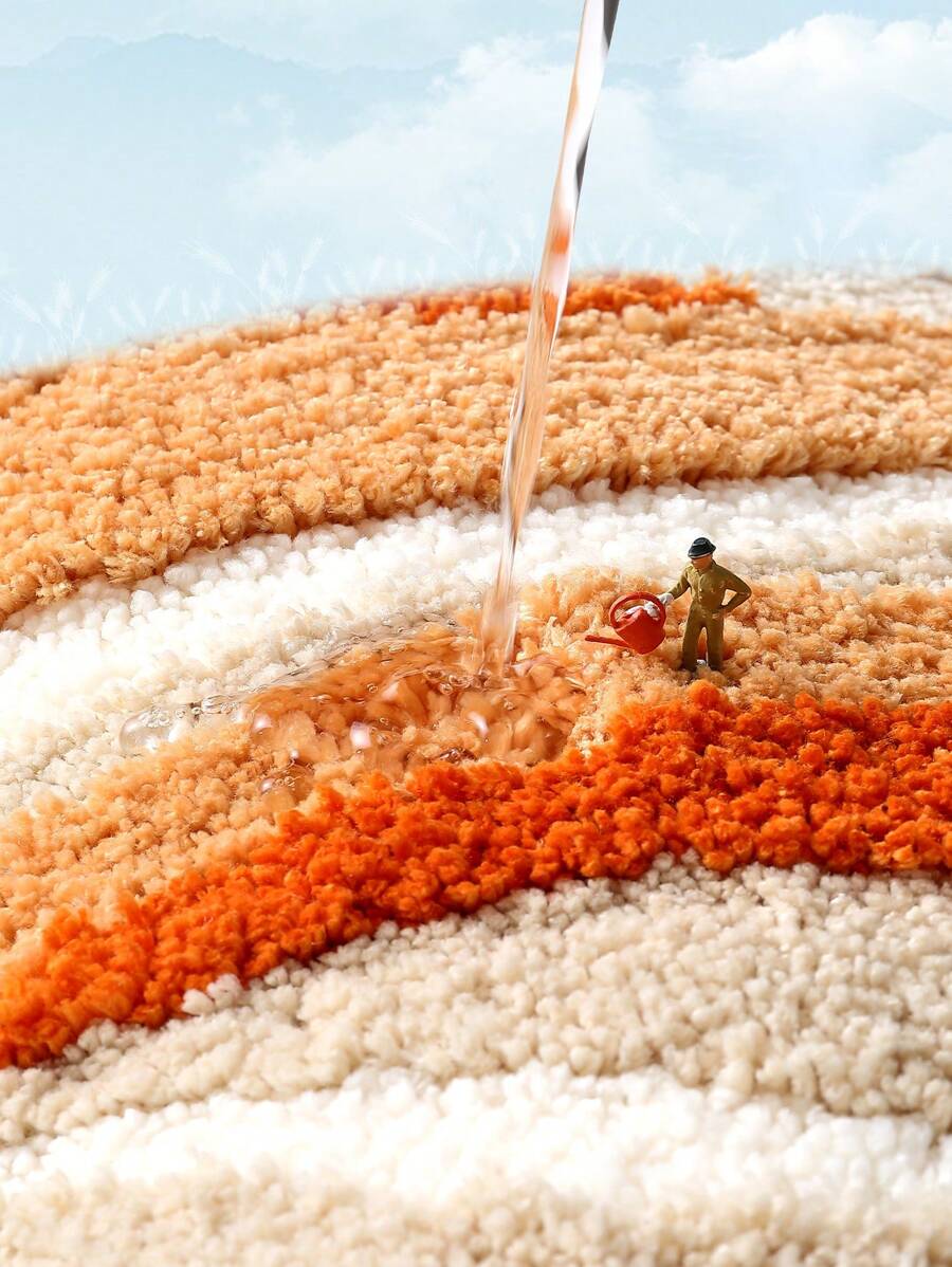 1pc Flocked Bathroom Non-Slip Mat, Soft Geometric Pattern, Super Thick & Soft Bathroom Rug, Fresh Style, Non-Slip Bottom, Absorbent, Easy To Clean, Machine Washable, Soft & Comfortable, Suitable For Home, Living Room, Bathroom, Vanity, Bathtub, Shower, Sink, Home Decor