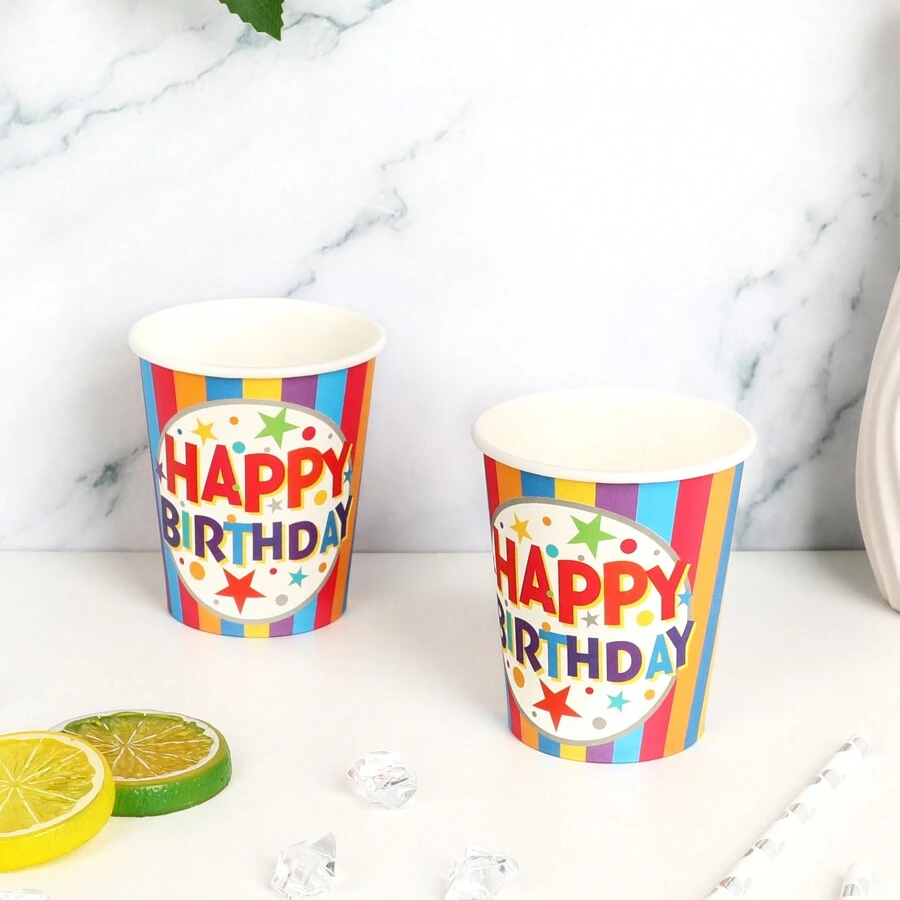 1pc Colorful Happy Birthday Theme Disposable Paper Cup For Holiday Party