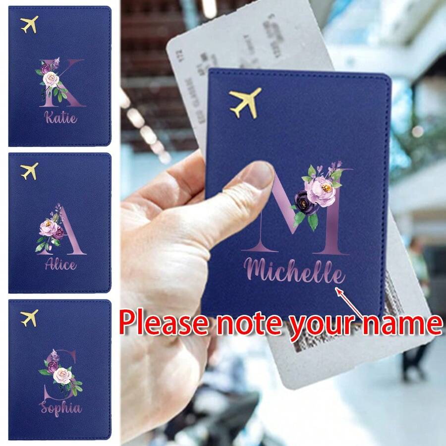 Customized Name Travel Wallet Leather Passport Cover RFID Blocking DIY Protective Organizer Slim Personalized ID Card Case Waterproof Coin Purse Ultra Slim Protector