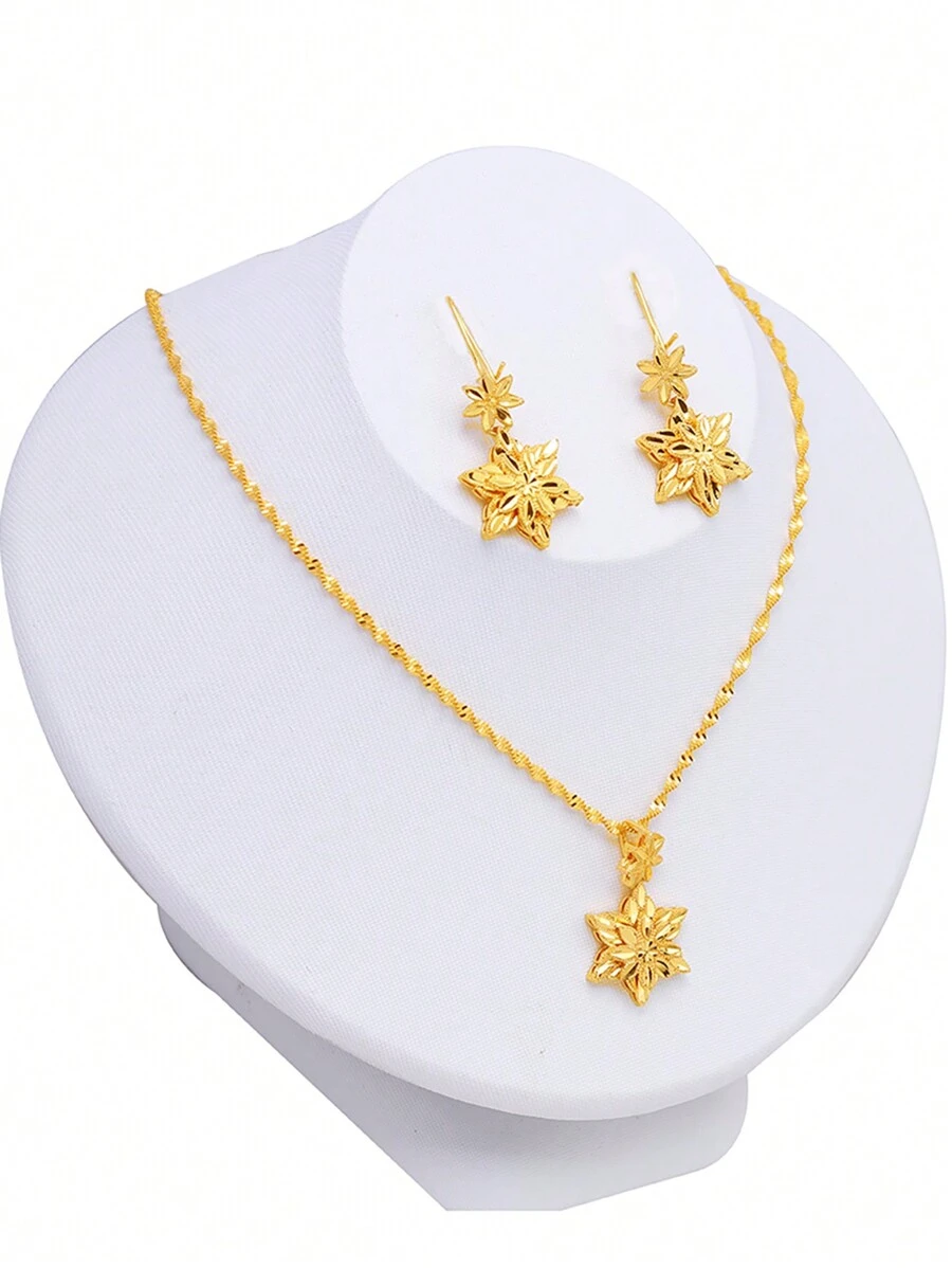 Conjunto de joyas bañado en oro de 22 quilates, pendientes y collar de novia con estilo árabe, decoración de fiesta de noche para mujer, joyería de lujo