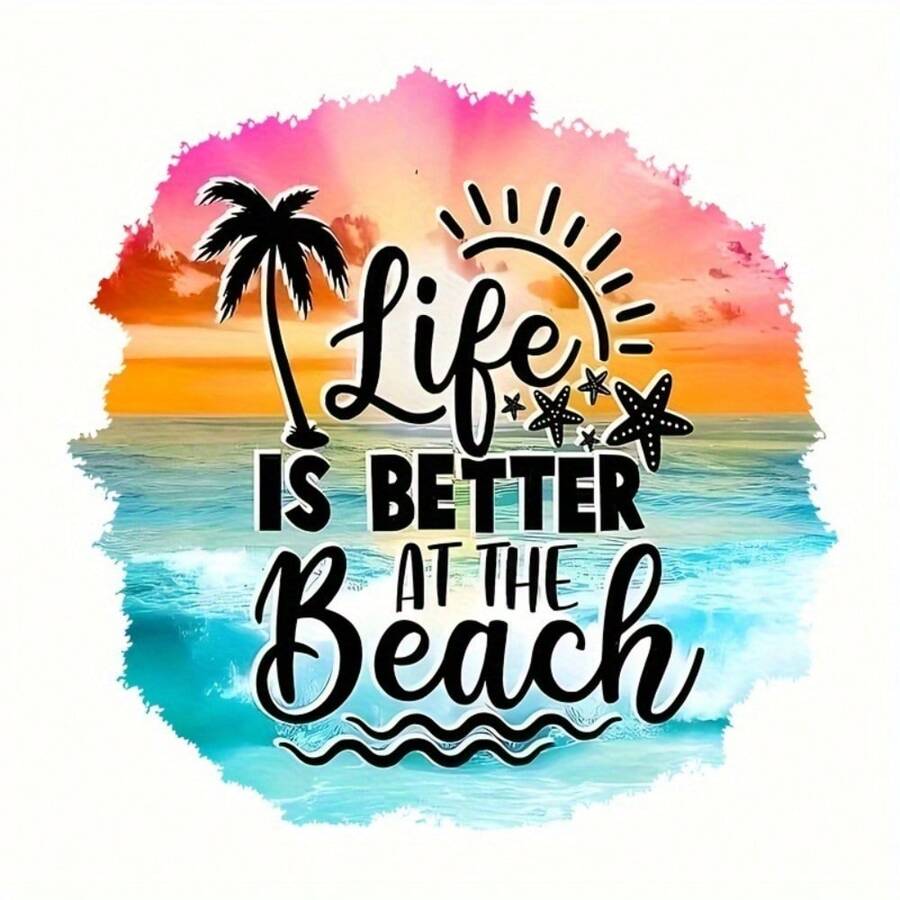1pc/2pcs/3pcs Mixed Color Vinyl Hot Print Transfer For DIY T-Shirts, Sweatshirts, Women's Wear - "Better Life At The Beach" Graphic Heat Transfer Stickers - Easy To Stick Decals For Clothing Decoration