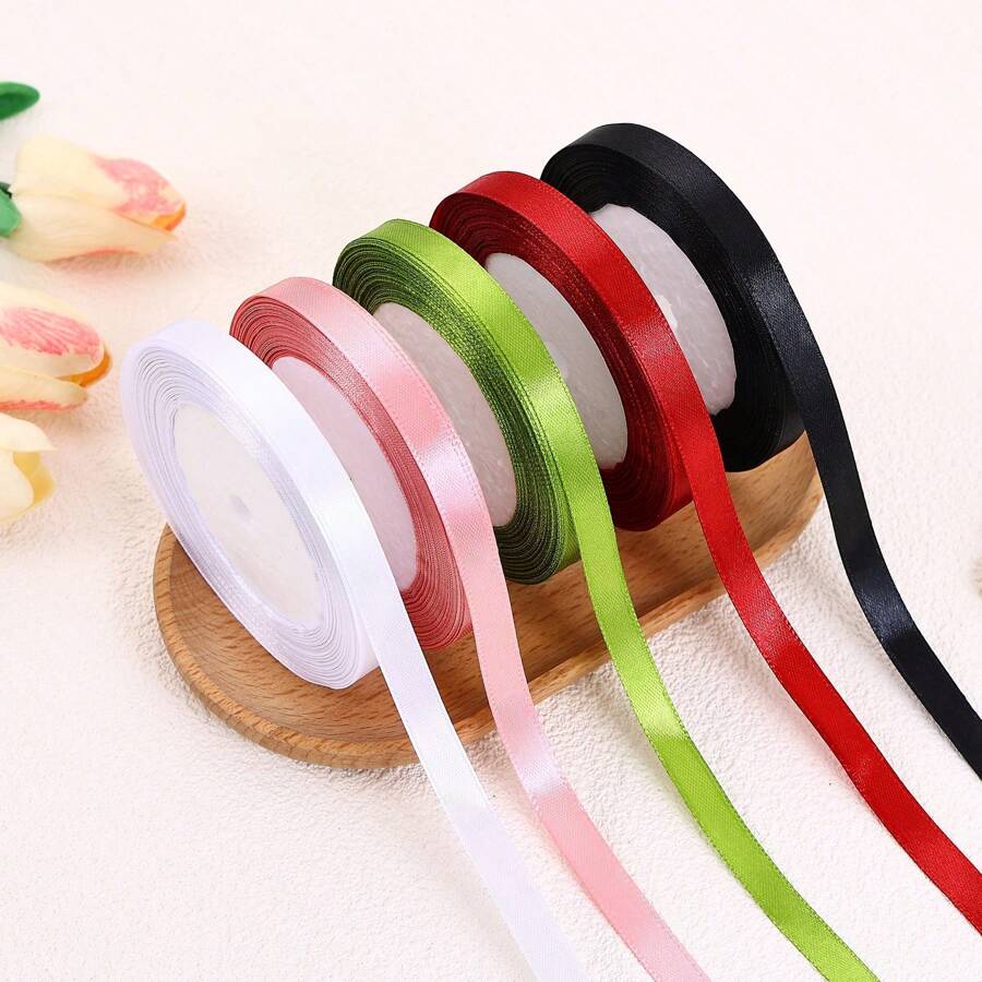 5 rouleaux/1 rouleau Rubans décoratifs multicolores faits main pour la Saint-Valentin, le mariage, les fêtes, les nœuds, l'emballage cadeau, la décoration