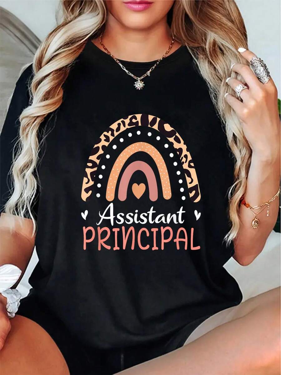 Assistant Principal Leopard Rainbow Appreciation Women T-Shirt Casual Short Sleeve Shirt
