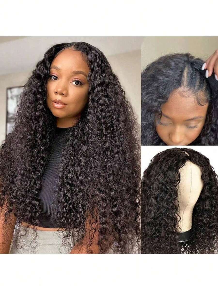 200% Density Deep Wave V Part Wig Human Hair No Leave Out Brazilian Glueless Curly Wave Upgrade U Part V Part Wigs For Women Human Hair Natural Color Curly Human Hair For Women Unprocessed Brazilian Virgin Glueless Human Hair V Part Wig Straight Human Hair Wigs Natural Color 22-28 Inches Water Wave Wig
