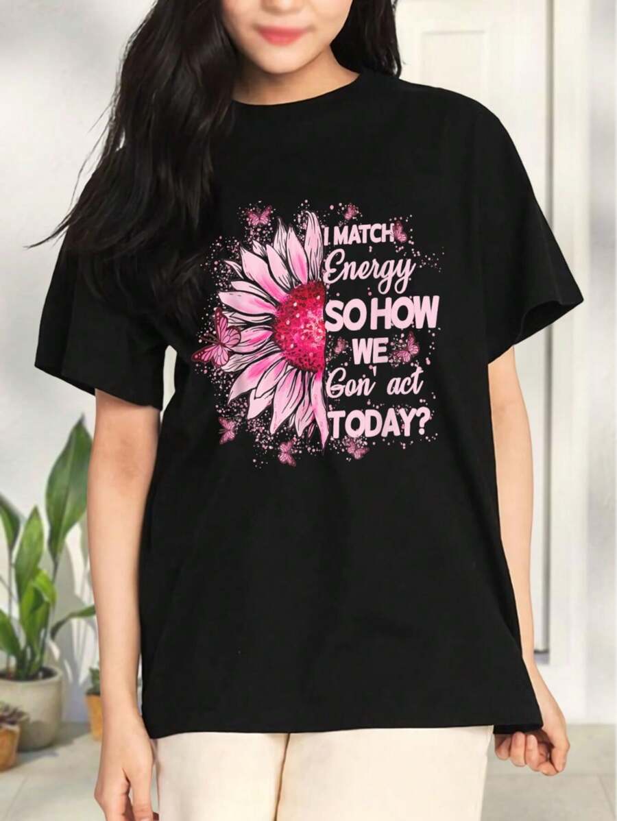 I Match Energy Graphic Print Women T-Women's Shirt - Casual Crew Neck Short Sleeve Top For Effortless Style