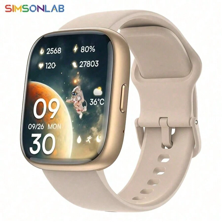 SIMSONLAB 1,83 Zoll HD Großbildschirm Smartwatch für Damen und Herren, 100+ Sportmodi, IP68 wasserdicht, 24-Stunden-Aufzeichnung, intelligenter Sprachassistent, individuelle Zifferblätter, Musiksteuerung, Fotosteuerung, Mobilfunkpositionierung