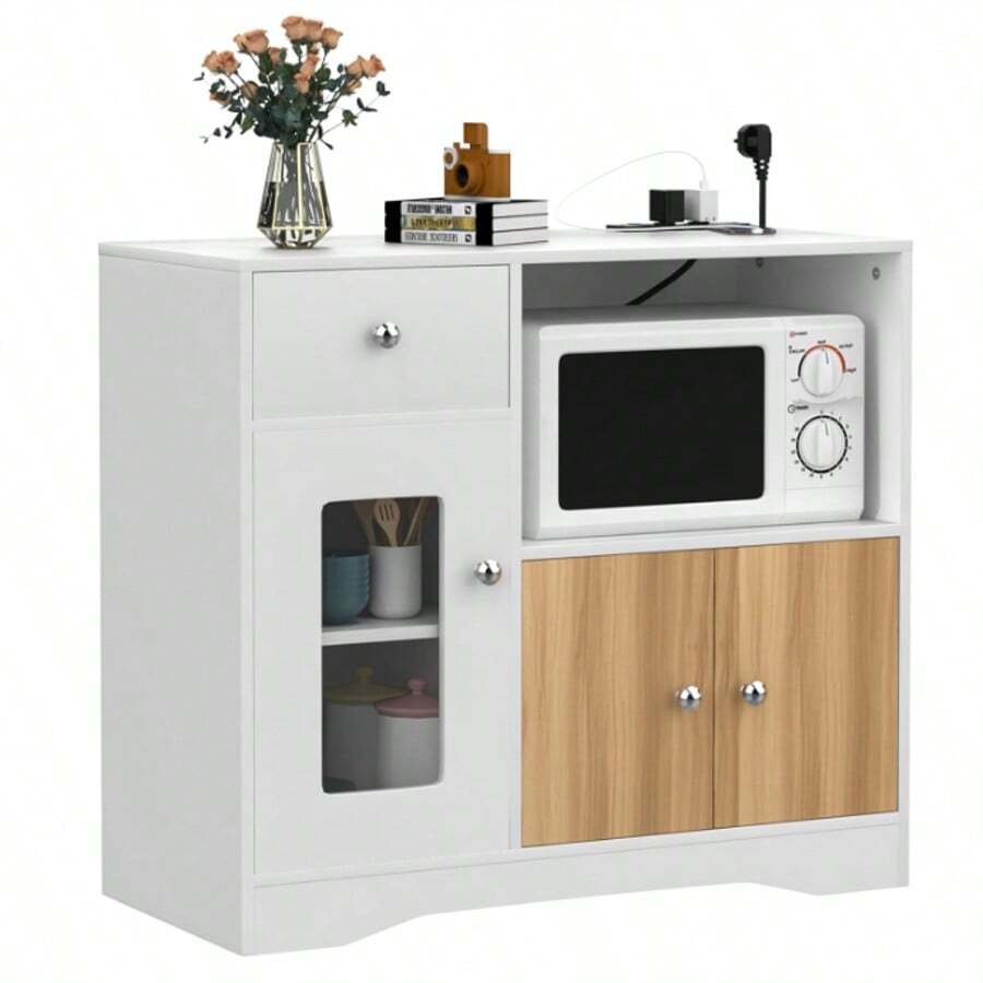 Aparador de Cocina con Enchufe para Microondas Mueble de Cocina con cajones Mueble de Almacenamiento para Comedor Cocina Salón 83 x 40 x 80 cm