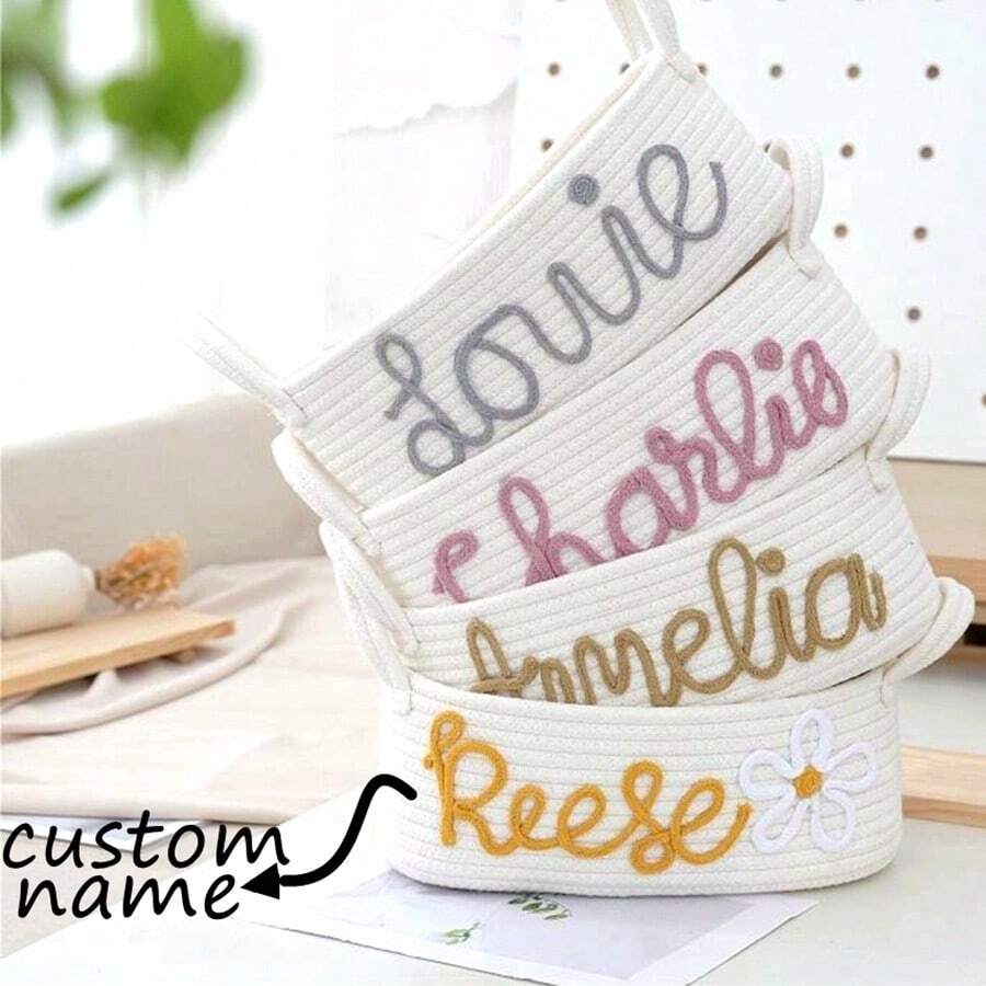 Panier de rangement personnalisé avec nom, panier de rangement de corde, panier de rangement DIY personnalisé avec nom, panier de rangement en corde, rangement pour désordre, cosmétiques, niche pour animaux de compagnie en laine