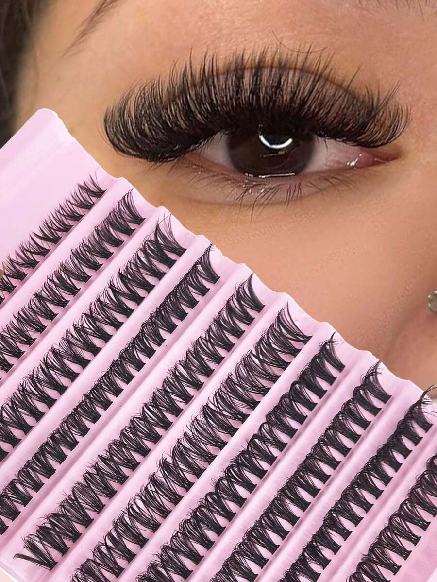 200pcs Deluxe False Eyelash Extension Kit - 10/30/40/50D Natural Individual Wispy Cat Eye Lashes & Doll Cluster Eyelashes, C/D Curl Mixed, 12-16mm Length, Extremely Thick & Voluminous Lash Set