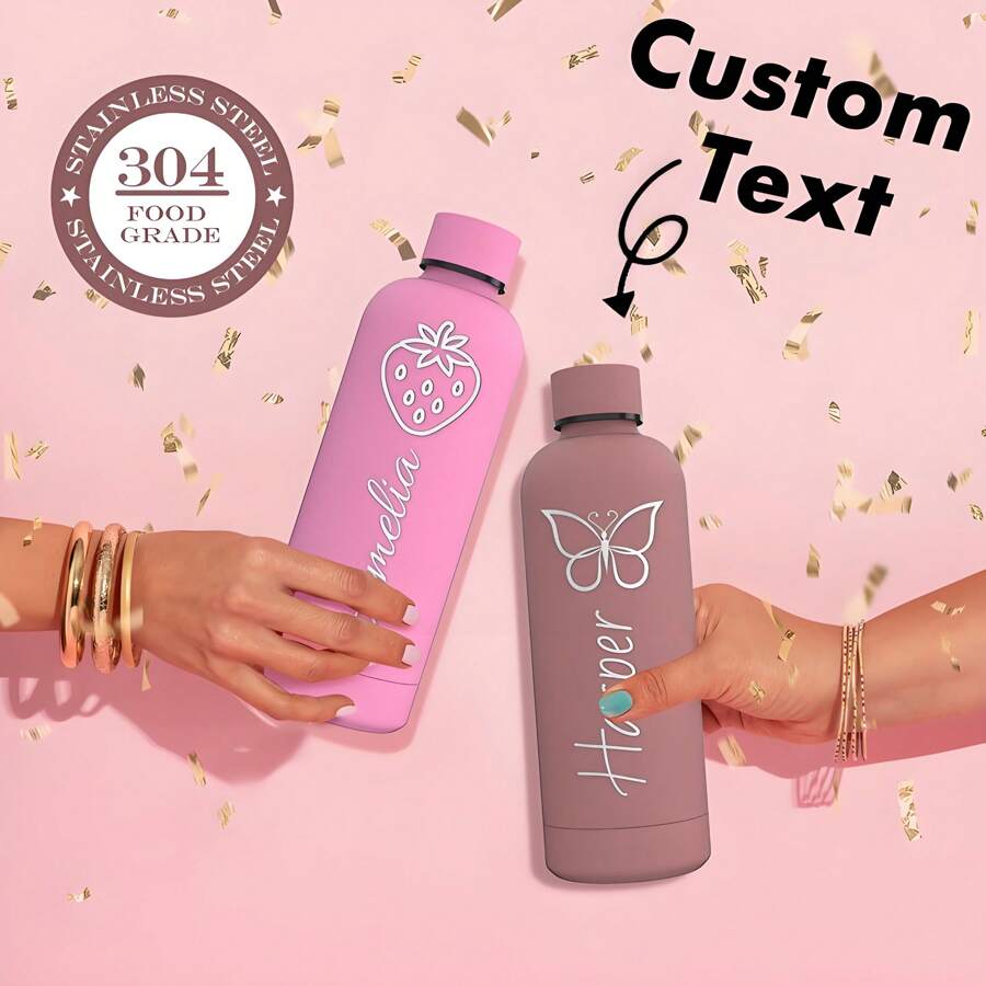 1pc 500ml Custom Name Stainless Steel 304 Insulated Double-Layer Water Bottle, Designed With Hand-Drawn Patterns, Featuring A Modern Design With A Lid, Is Perfect For Personalizing With Your Name. This Elegant Tumbler, Adorned With Beautiful Hand-Drawn Motifs, Is Ideal For Art Enthusiasts