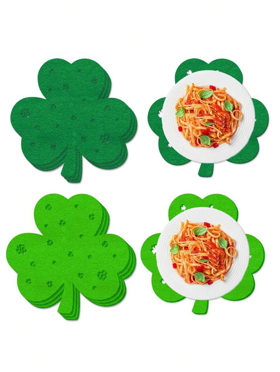1pc/4pcs St. Patrick's Day Party Decoration Placemats, Green Clover Tabletop Decor, Irish Festival Supplies