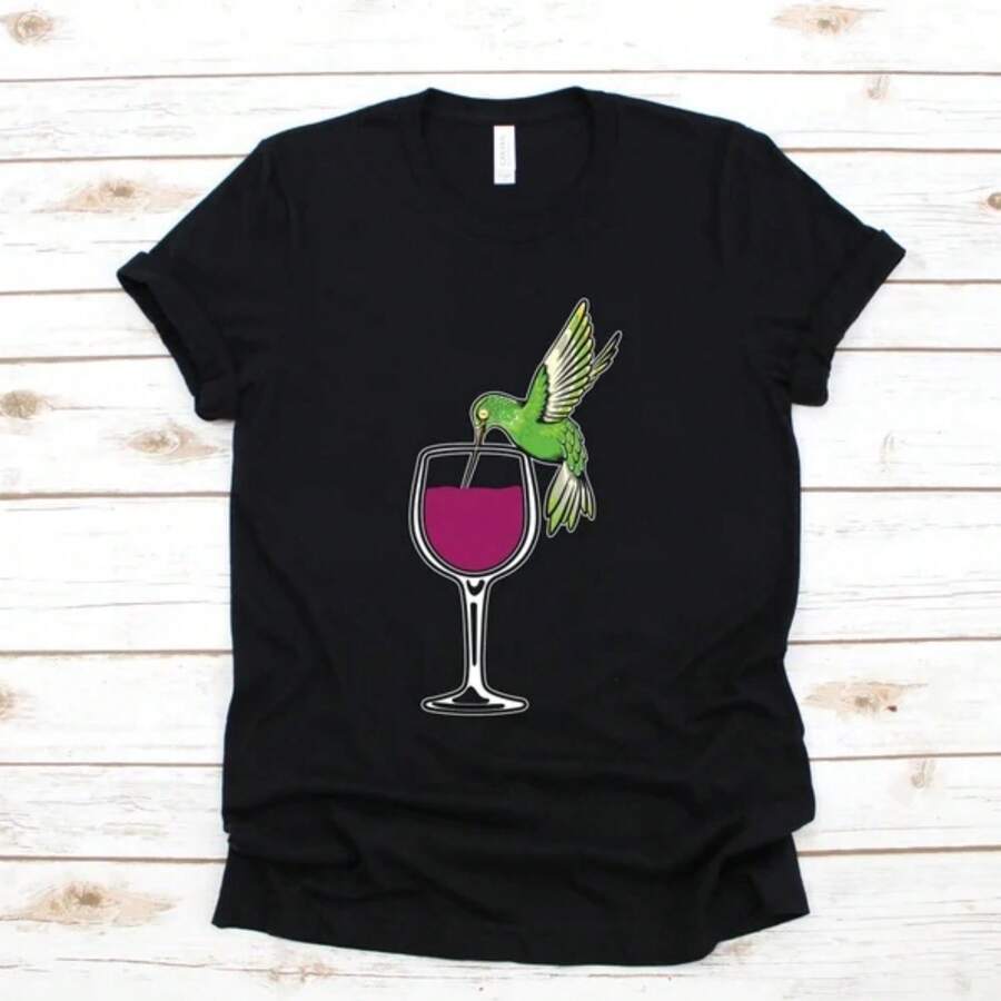 Hummingbird Wine T-Shirt, Funny Hummingbirds Tank Top, Bird Watcher Hoodie, Sweatshirt, Long Sleeve, Kids Tee Apparel Gift