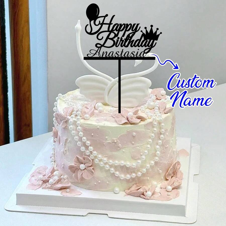 1PC Personalized Custom Beautiful Cake Topper, Custom Name Happy Birthday Cake Decorations, Acrylic Cake Toppers, Blank Hexagon DIY Birthday Cake Topper, For Wedding, Engagement, Nuptial, Birthday Party, Graduation, Anniversary Cake Decorations Gifts