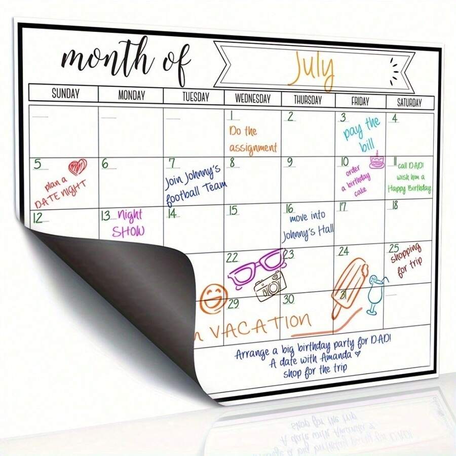 1 Magnetic Fridge Calendar - Strong Magnetic Backing, Smooth Dry Erase Surface, Practical Calendar, Whiteboard - Great For Self-Disciplined Planning - Great For Kitchen Organization, Meal Planning, Family Planning, Reminders And Fridge Notes