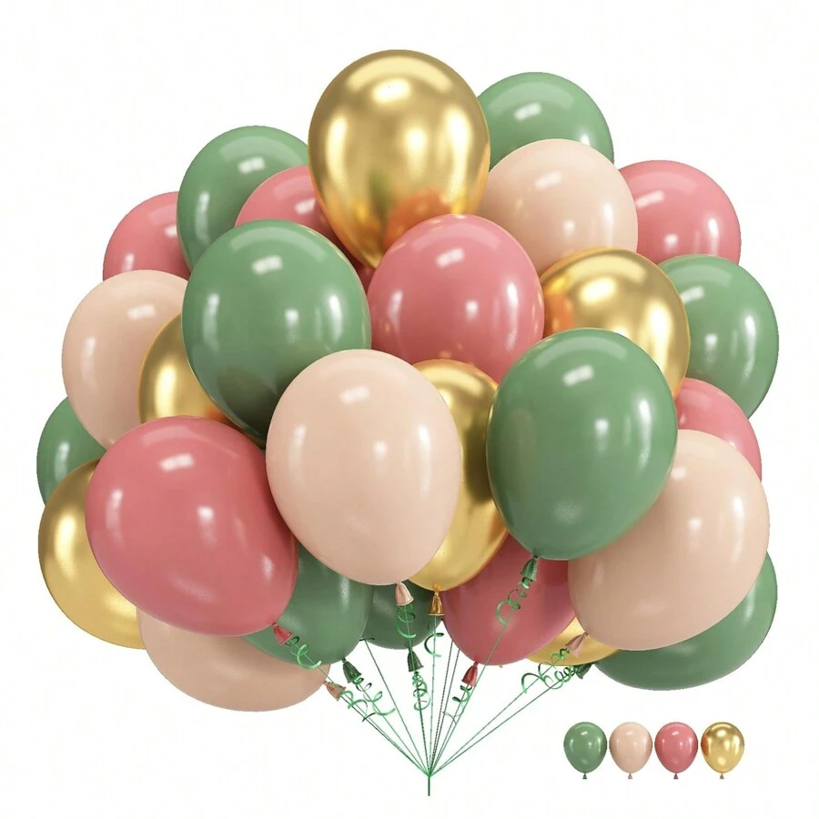 35 stuks saliegroene roze ballonnen, saliegroene en stoffige roze metalen gouden ballonnen, olijfgroene gouden ballonnen, geschikt voor verjaardagsdecoratie in het junglebos