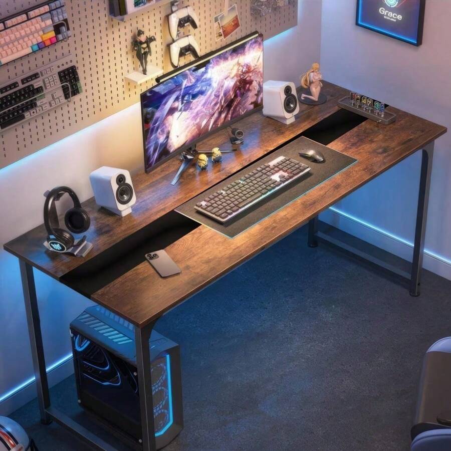 Computer Table Large Office Desk Game Table Writing Desk Workbench Various Sizes Available Home Office Study Modern Simple Wooden Table Thigh Space Metal Frame Rustic
