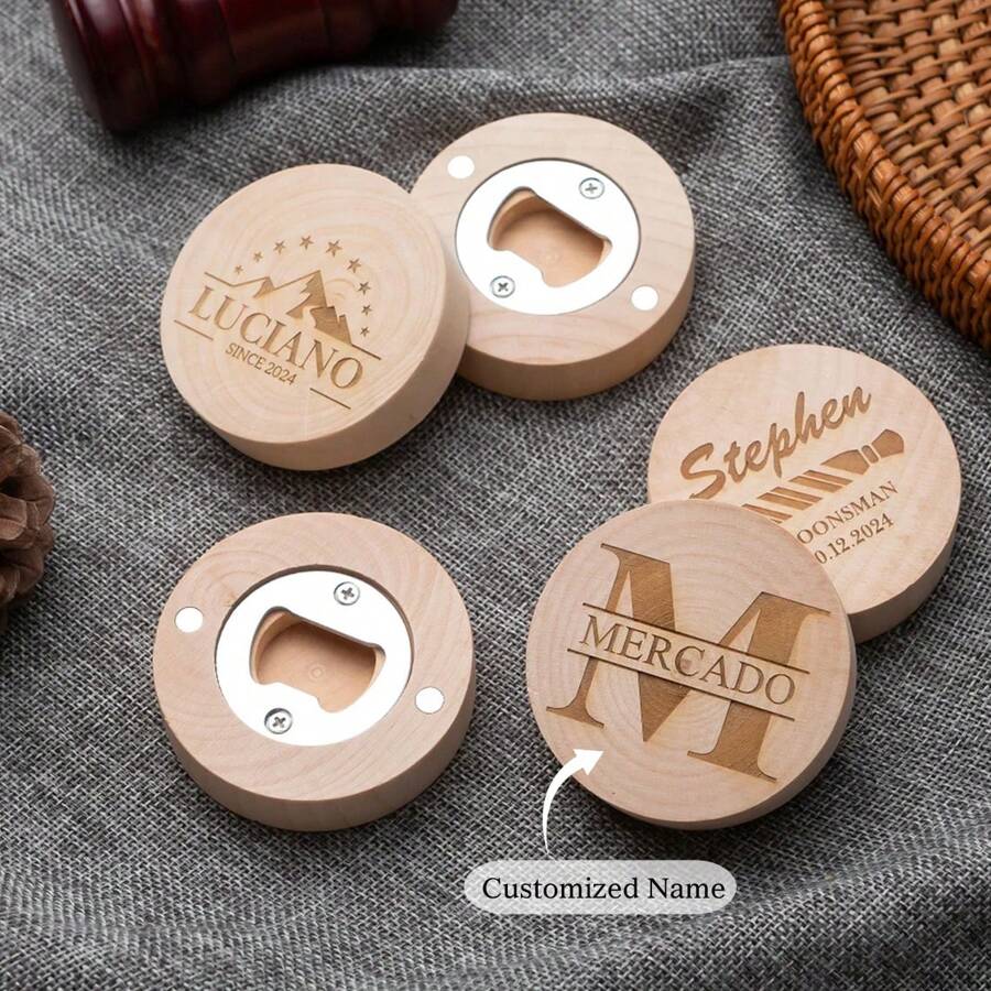 Abrebotellas de madera maciza personalizado con logotipo grabado, abrebotellas de madera sólida personalizado como regalo para padrino de boda, mejor hombre