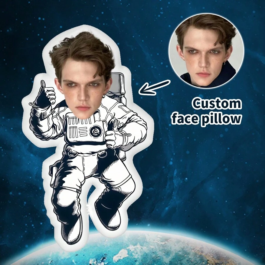 Custom Personalized Astronaut Face Throw Pillow, DIY Photo Space Astronaut Cushion, Birthday Gift, Valentine's Day Gift, Couple Gift, Fun Gift For Him/Her, Boyfriend/Girlfriend, Applicable For Anniversary, Birthday, Sofa, Bed, Car, Tea Room, Bedroom, Living Room Decor