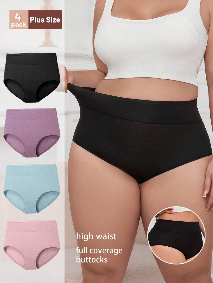 4 pièces, Culottes noires grande taille à taille haute et élastique pour femmes, culottes grande taille à taille haute confortables et respirantes à enveloppement complet, culottes triangulaires plus grandes et plus larges pour morphologies généreuses, modèles classiques de culottes triangulaires à double processus de verrouillage, ensemble de culottes grande taille
