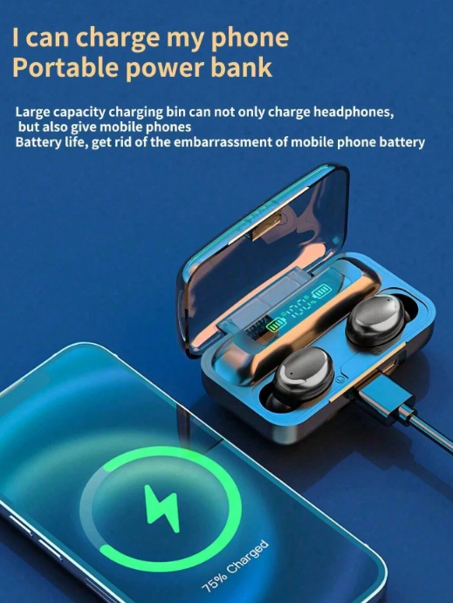 Wireless Earbuds 5.0 With Wireless Charging Case Power Display, Stereo Headphones, Support IOS, Android Phone-Black