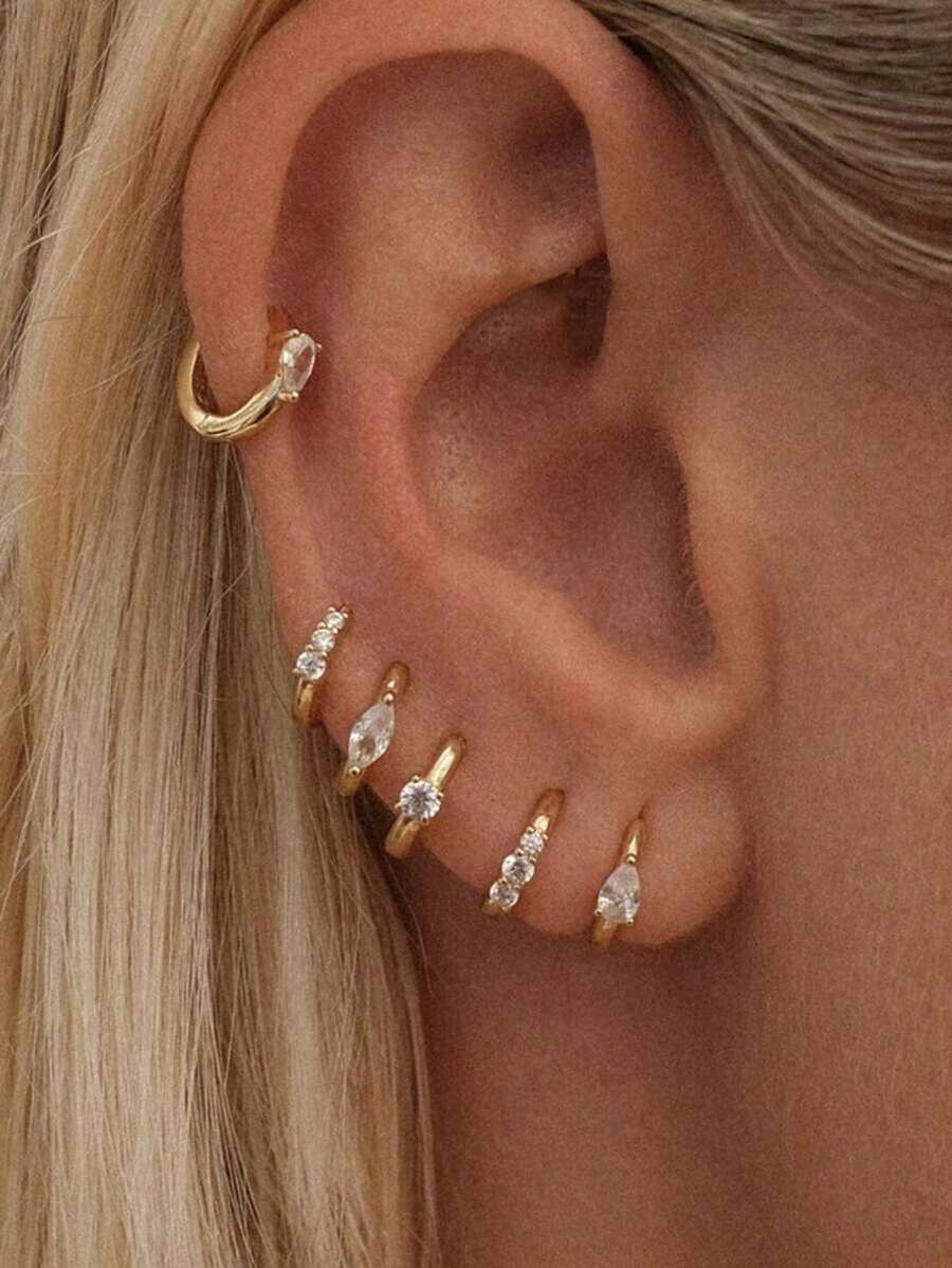 Shescity 1 set van 6 modieuze zirkonia oorbellen nis asymmetrische enkele oorsteker set geschikt voor dagelijkse banketkleding voor vrouwen