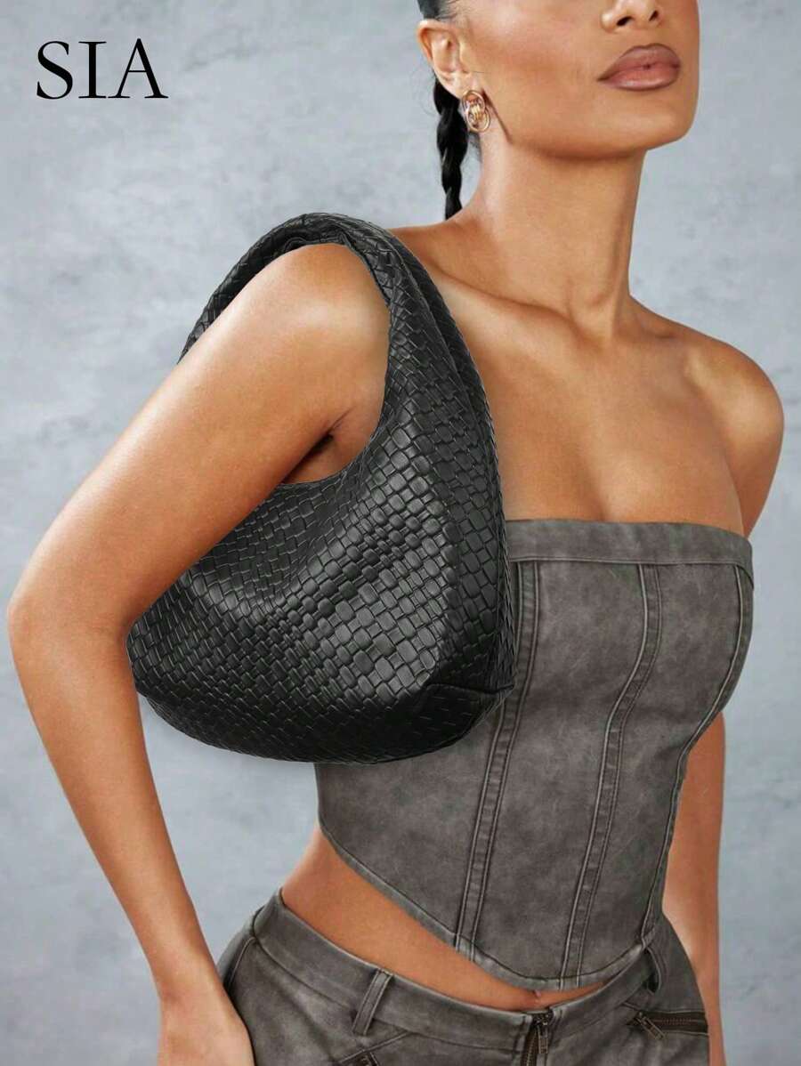 1 Stück Damen Vintage Minimalist Lässig Häkel Kunstleder Tasche mit Muschelmuster, eine Schulter Umhängetasche, geeignet für Ausflüge, Dates und den täglichen Gebrauch