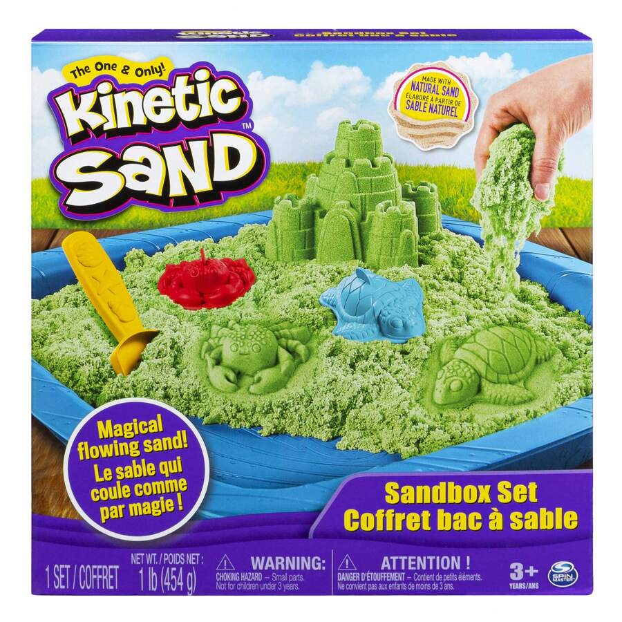 Spin Master Kinetisch zand, zandbakset voor kinderen met 1 lb groen en 3 mallen, sensorisch speelgoed voor kinderen van 3 jaar en ouder