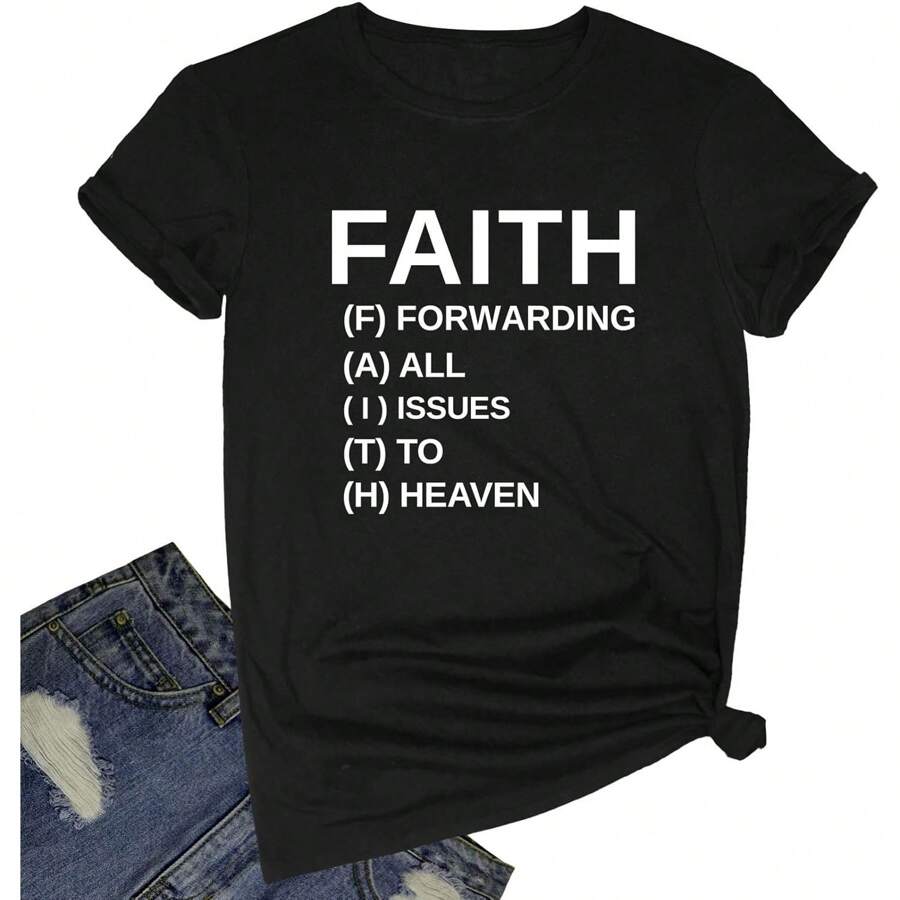 Women Faith Round Neck Graphic T Shirts Cute Funny Tops