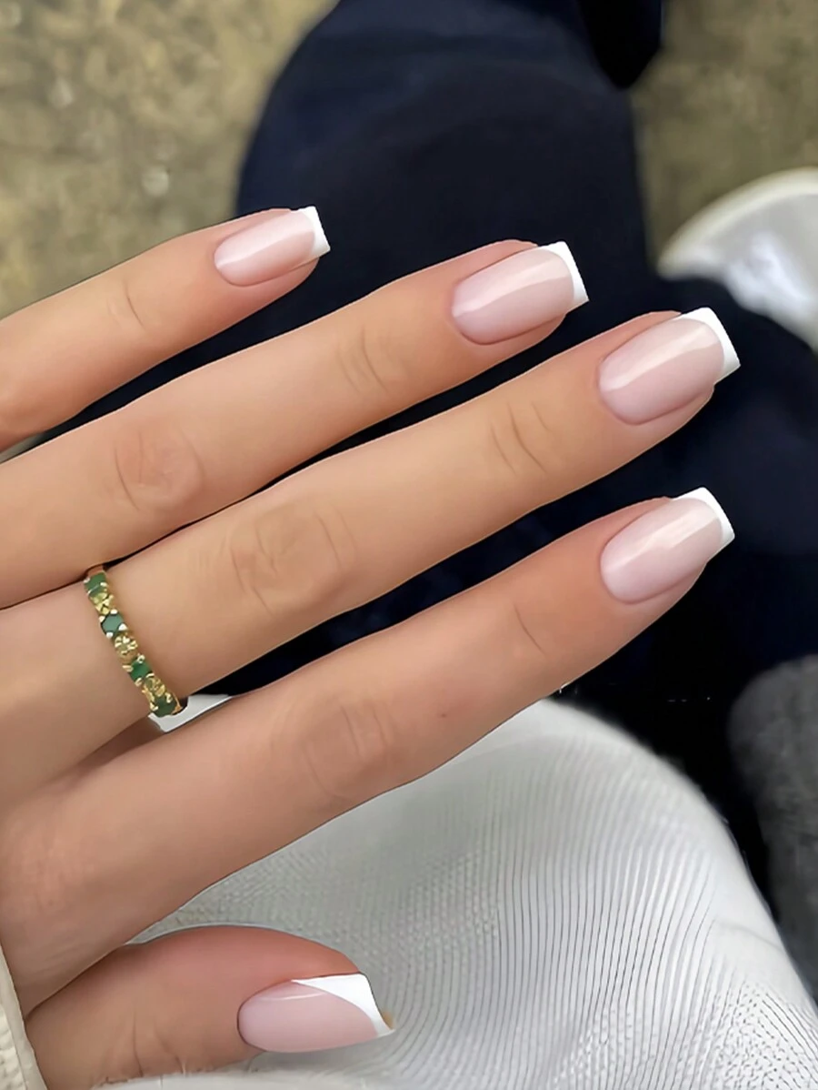 Instantly Upgrade Your Look With 24pcs Medium Square Shape Press On Nails Set Minimalist Glossy White Border French Full Coverage Fake Nail Kit Manicure Set Includes 1sheet Adhesive Tabs &1pc Mini File For Women And Girls Office Daily Wear False Nails