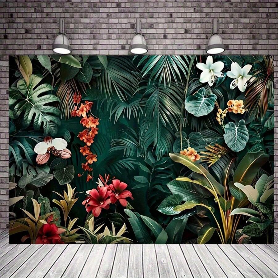 Tropical Banana Leaf Flower Wallpaper, 70.8x90.5 Inches, Polyester Material, No Power Supply, Multi-Functional Party Decoration, Bedroom, Living Room, TV, Sofa, Table Wall Decoration, Event Banner Decoration