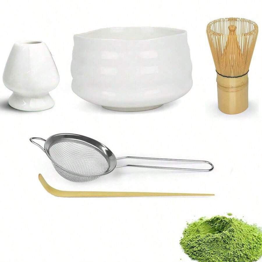 5pcs/Set Matcha Set- Matcha Whisk And Bowl- Matcha Tea Set- Matcha Bowl (Matcha Cup), Bamboo Whisk, Matcha Scoop, Matcha Whisk Stand (Chasen Holder)- The Perfect Matcha Kit For Matcha Tea Ceremony