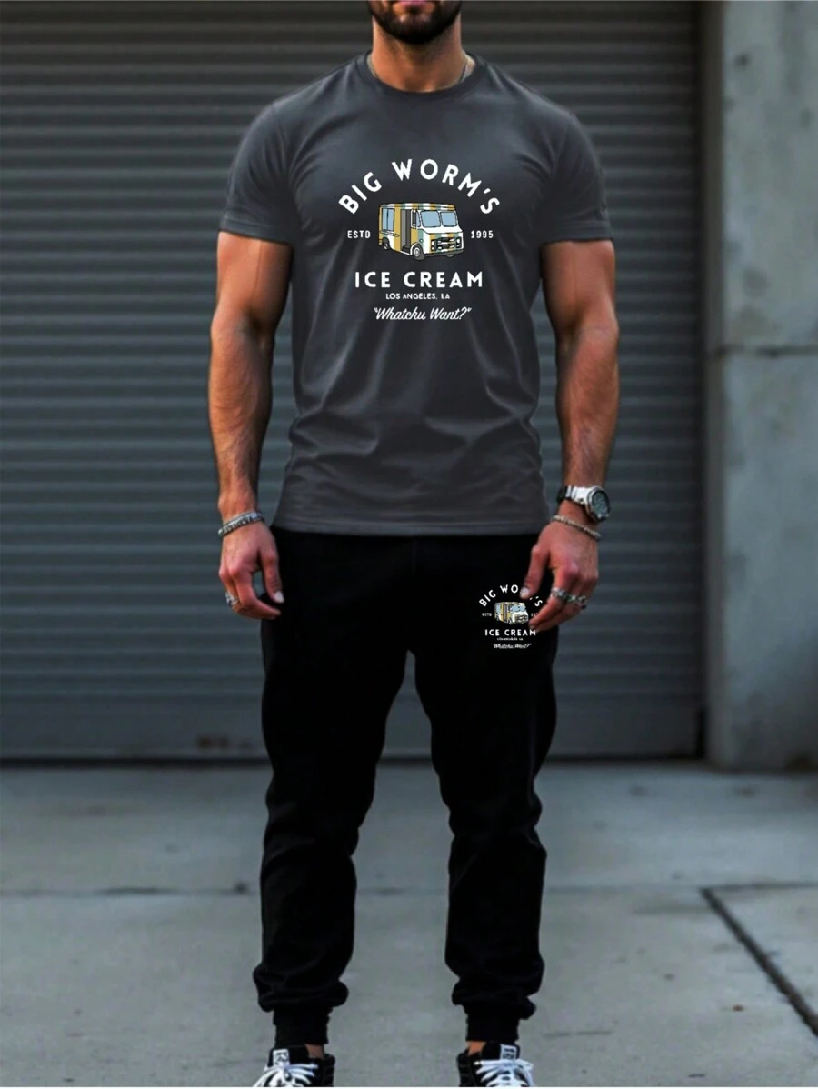 Men's Bus Graphic Print Casual Daily Wear Short Sleeve T-Shirt And Pants Set