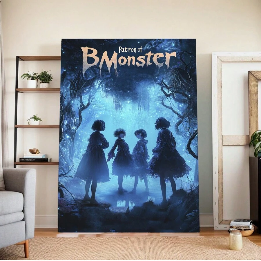 Mystical Girl Group Canvas Painting, Fantasy Wall Art, Whimsical Home Decor, Magical Realism Print