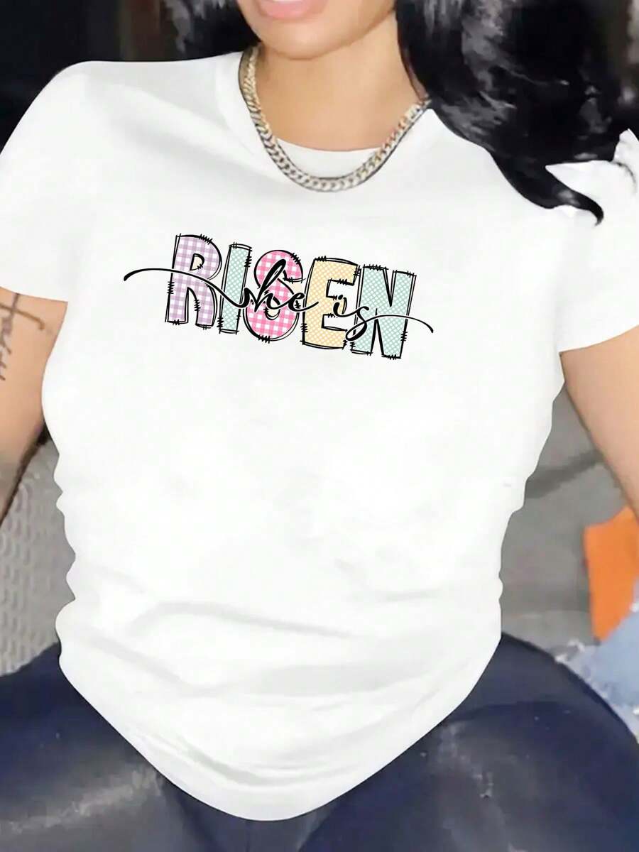 He Is Risen Groovy Cross Vintage Happy Easter Day 2025 Women's T-Shirts Cotton Interesting Design Short-Sleeved T-Shirts Comfy Casual Sports