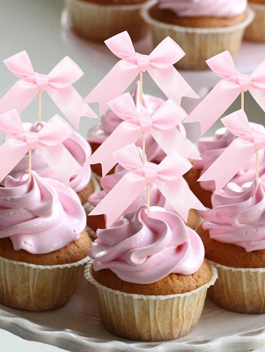12 stuks roze strik cupcake topper roze strik verjaardagsdecoratie coquette thema feestdecoratie bruidsdouche taart topper strik feestdecoratie