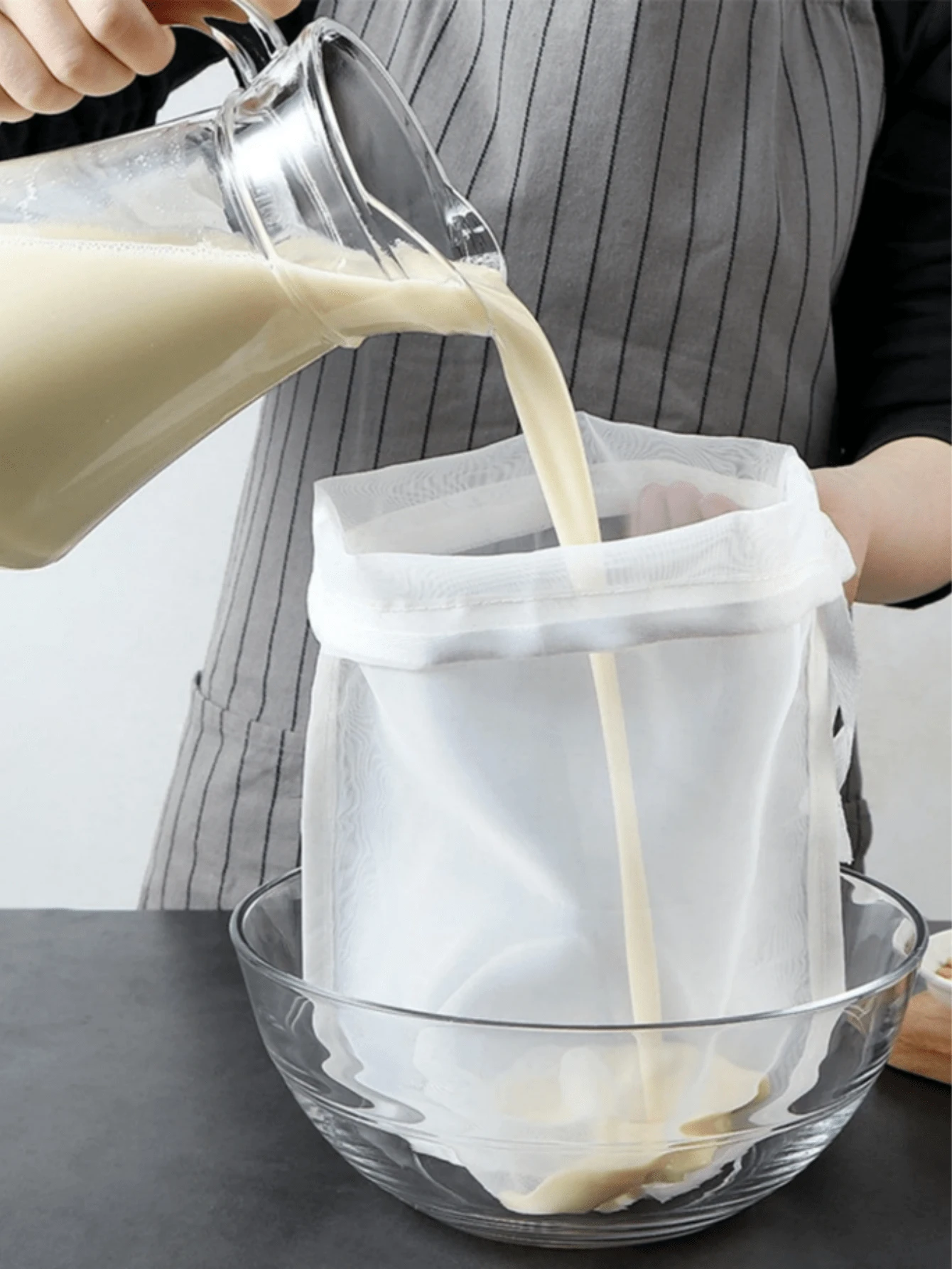 1pc Fabric Filter Bag, Modern White Kitchen Multi-Function Filter Bag, Can Be Used To Filter Soybean Milk, Milk, Juice, Vegetable Juice, Two Random Straps