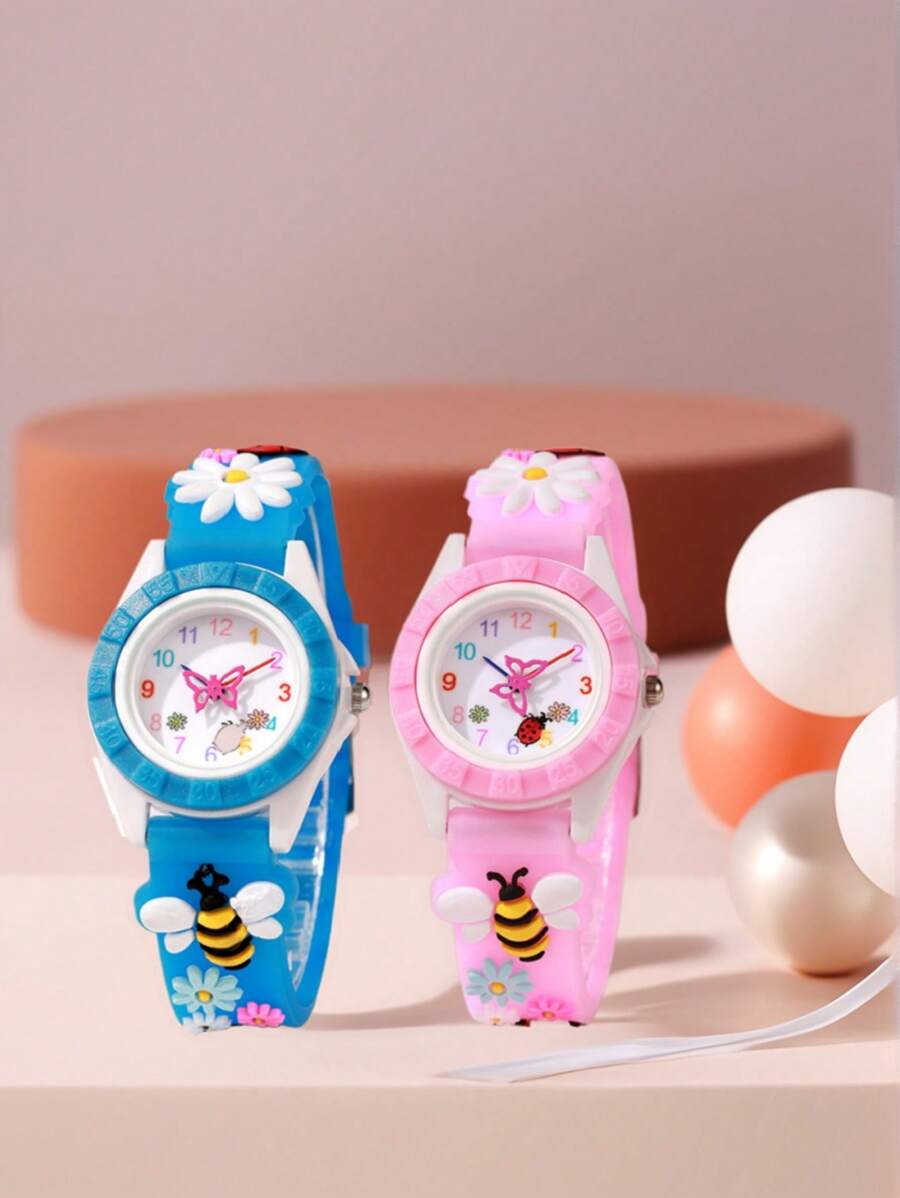 2pcs/Set Simple And Lovely Children's Watch Lovely Painting Decorated Watch, Thanksgiving, Party Holidays, Luxury Out Of Everything, Return To School, Children's Gifts