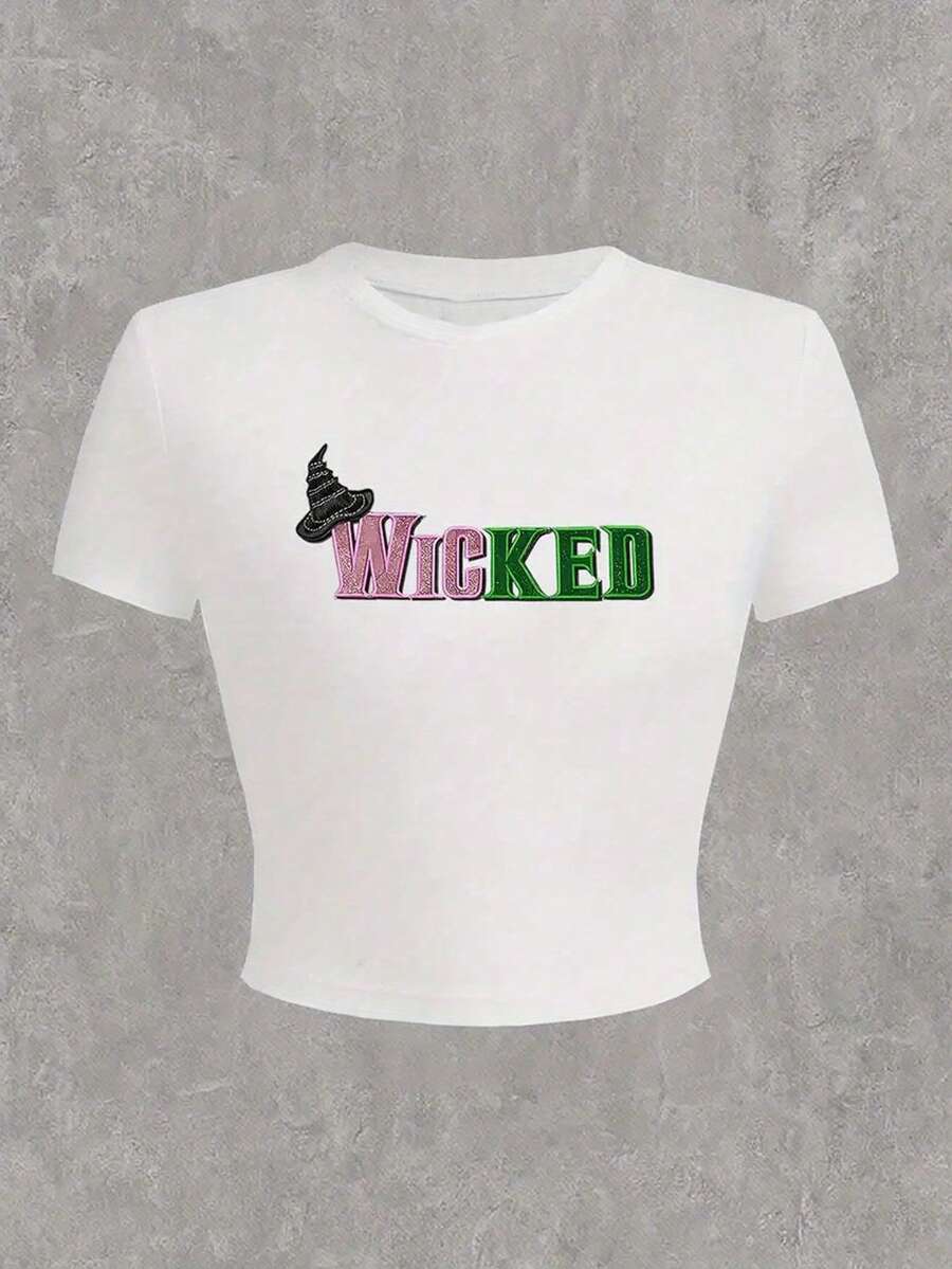 Letter Printed Short T-Shirt, Y2K Spring And Summer Short-Sleeved Crop Top, Women's