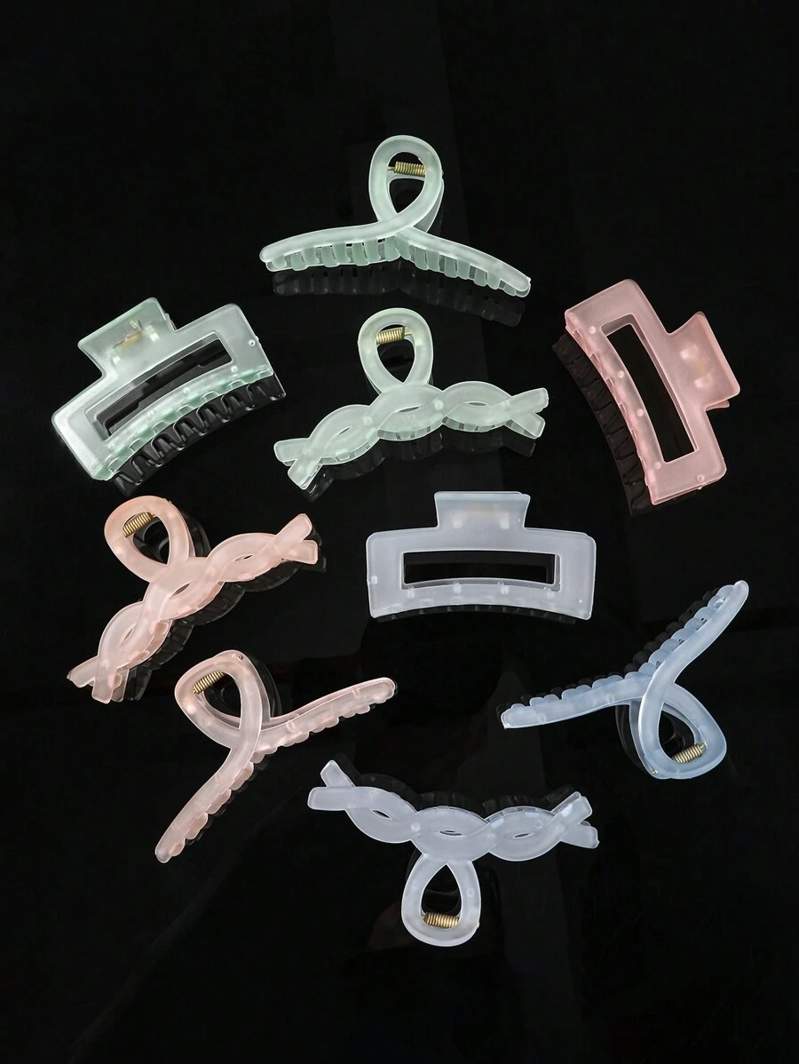 Juego de 3 pinzas de pelo cuadradas con textura mate y acabado esculpido en colores de gelificación, accesorios de pelo versátiles adecuados para recogidos diarios, diseños variados, elegantes de alta gama, con un toque fresco y minimalista, estilo Ins