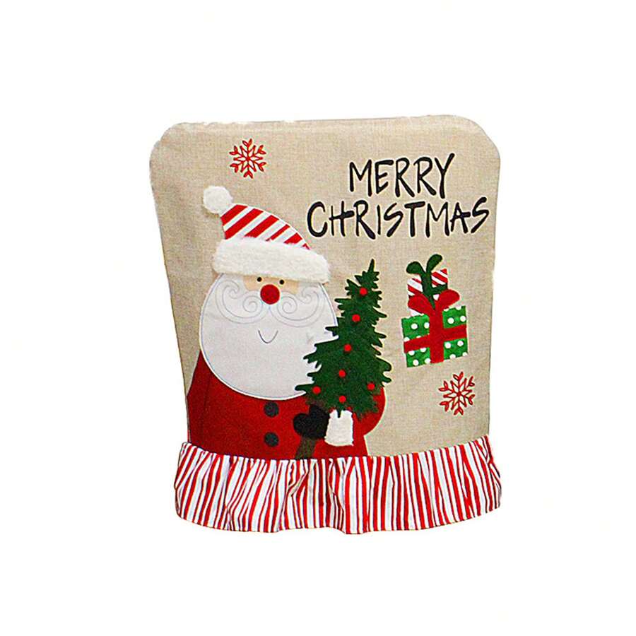 Christmas Chair Cover, Classic Santa Claus Snowman Burlap Dining Chair Slipcovers