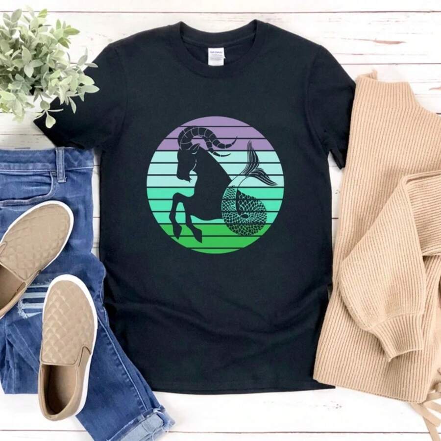 Capricorn Shirt, Sea Goat, Capricorn Symbol, Retro Zodiac Shirt, Retro Capricorn Shirt, Horoscope Shirt, Zodiac Capricorn, Capricorn Gift