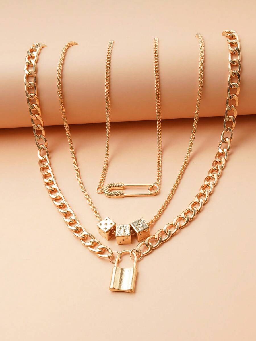 Fashionable Exaggerated Chunky Chain Keylock Pendant Brooch Novelty Accessory Dice Necklace Pendant