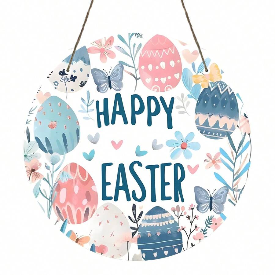 1 PIEZA Logotipo redondo de acrílico con Feliz Pascua y huevo de Pascua, decoración plana 2D, decoración de Pascua, decoración de pared, decoración del hogar, decoración de café, regalos creativos, patrones de Feliz Pascua, decoraciones festivas
