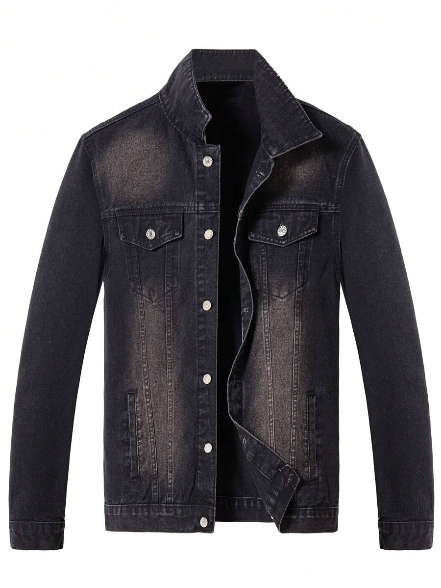 Men's Button Front Long Sleeve Pocket Denim Jacket, Spring/Autumn