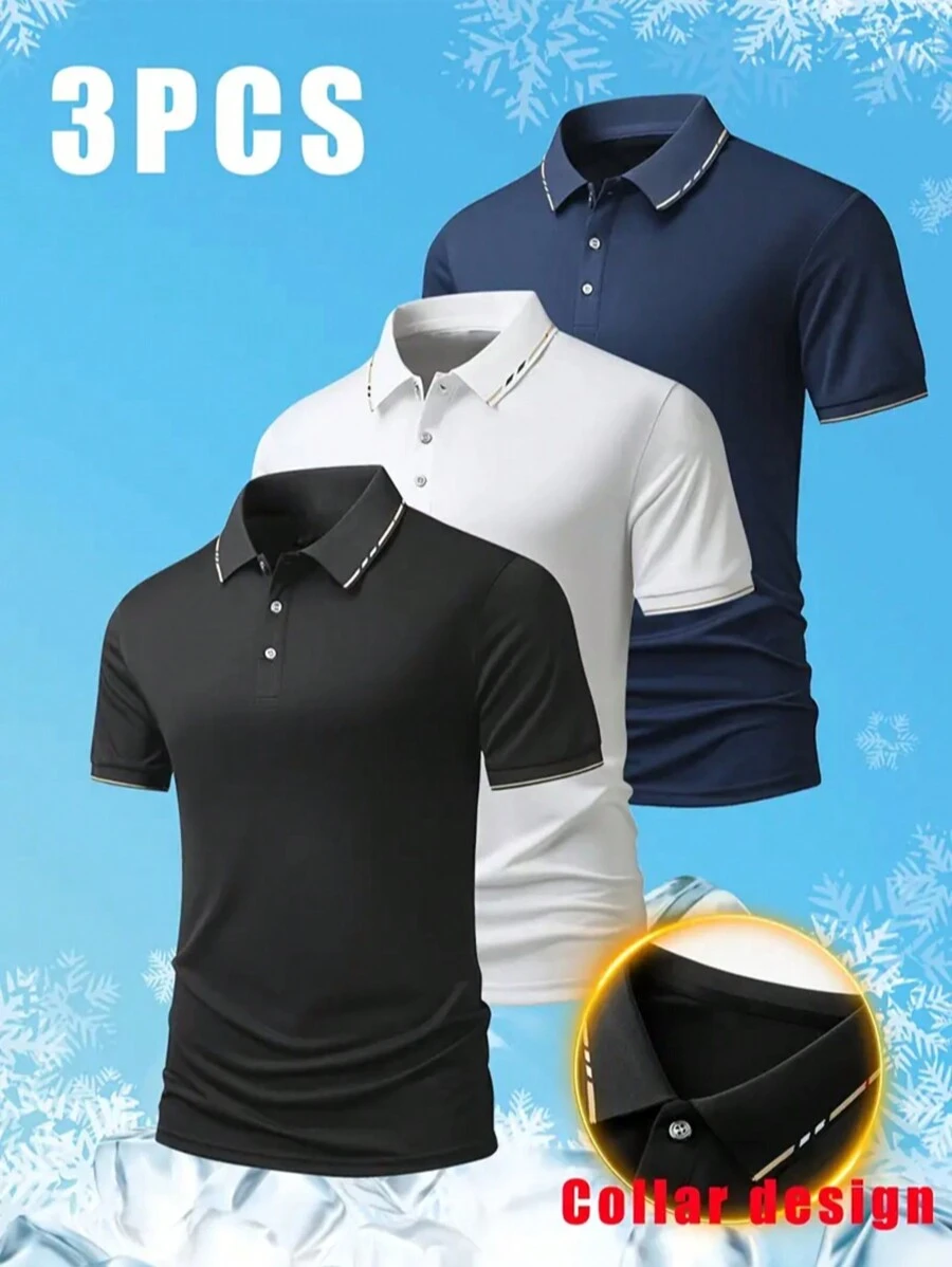 3pcs Men's Summer Polo Shirts, Breathable Short Sleeve Relaxed Fit Casual Business Polos