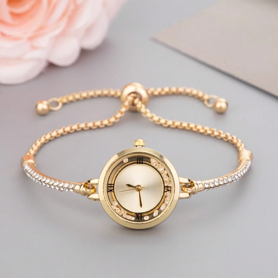 Relógio de Quartzo com Pulseira Tipo Bracelete Casual e Fashionista com Contas, Presente de Aniversário para Mulheres como Presente para Estudantes Voltando à Escola 2023