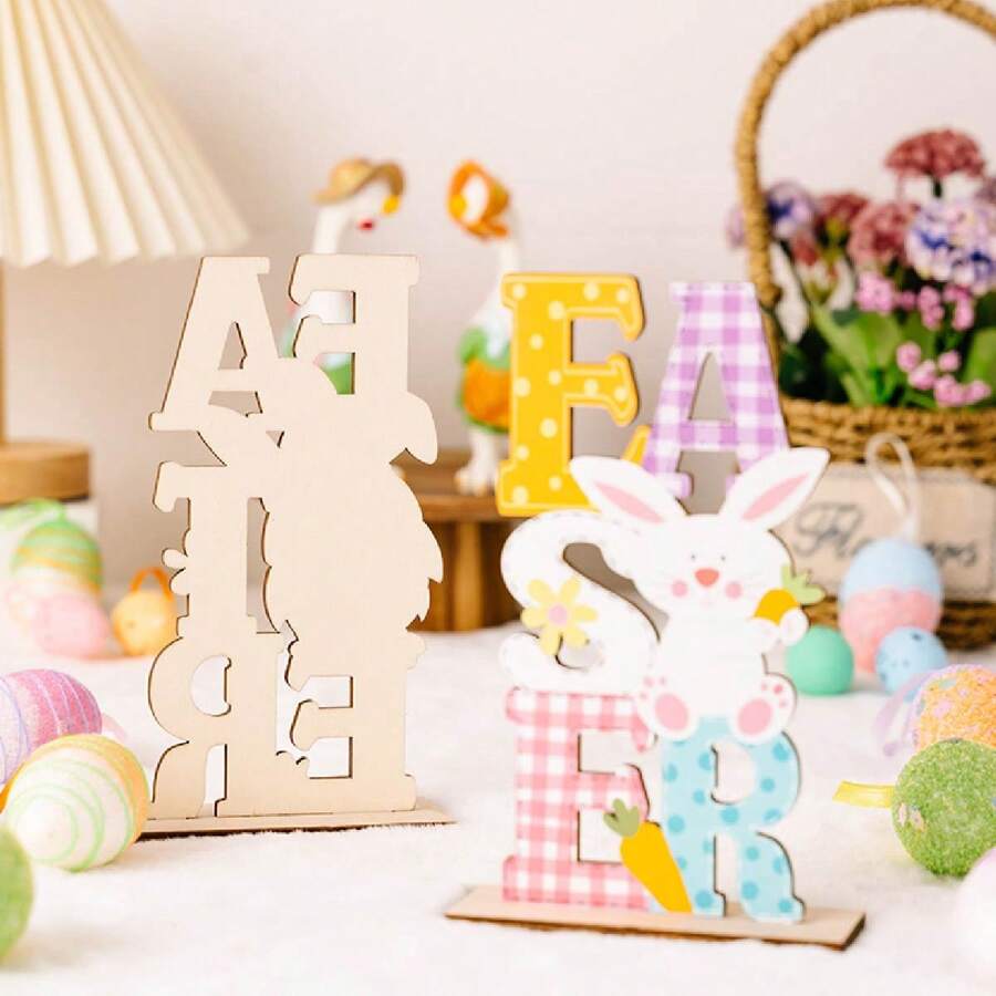 1 PIEZA Ornamento de conejo con doble hilera de letras - Ideal para bodas y decoración del hogar, encaja bien como decoración central redonda para la sala de estar, el dormitorio, la mesa de centro, mejor regalo para Pascua