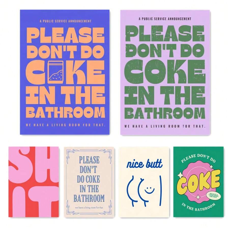 1 pieza Pintura en lienzo sin marco con cita "Por favor, no lo hagas en el baño" Impresión de "Lindo trasero" Regalo divertido Decoración de pared de baño Cartel de arte